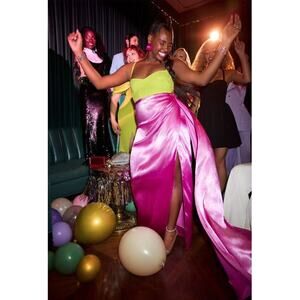 Johnny Wujek Women's Satin Slit Long Skirt with‎ Sash in Prism Pink Small $109